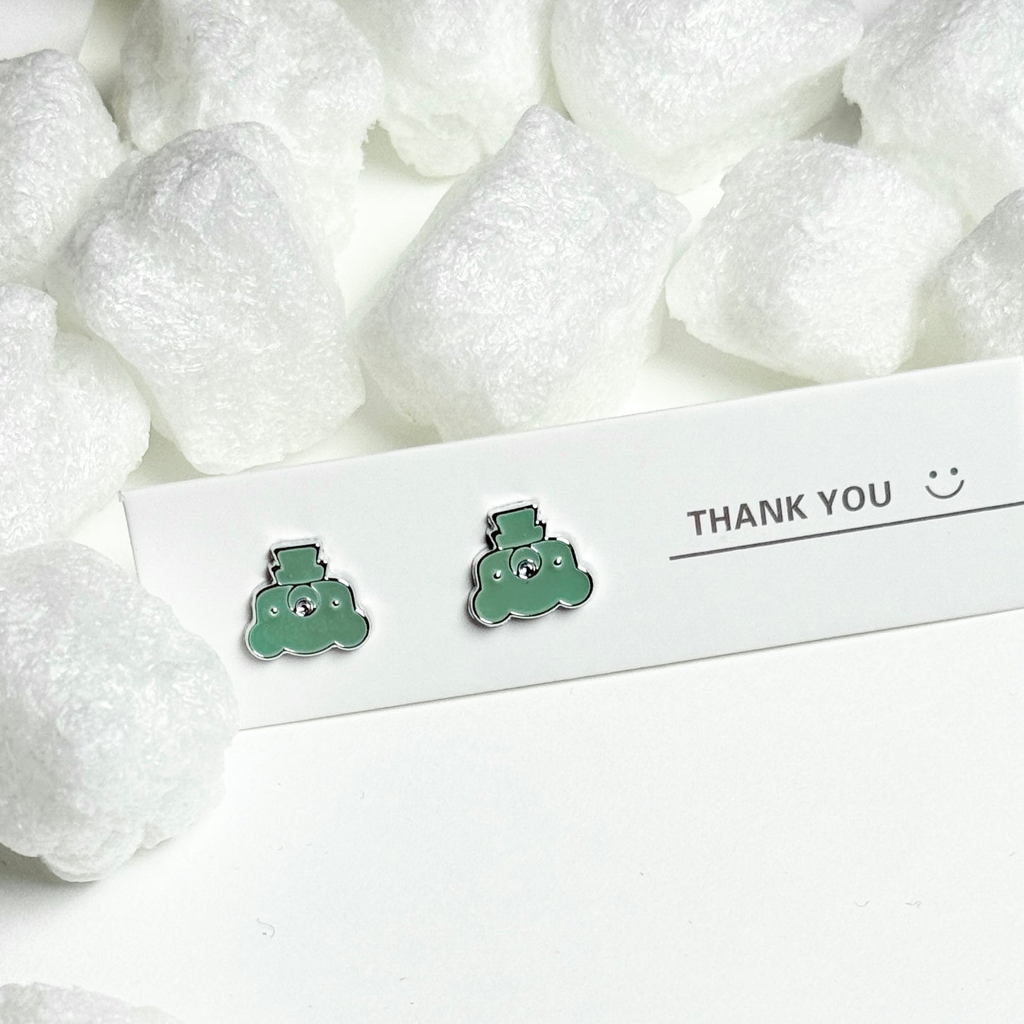 Green Enamel Cactus Silver Frame Stud Earrings D