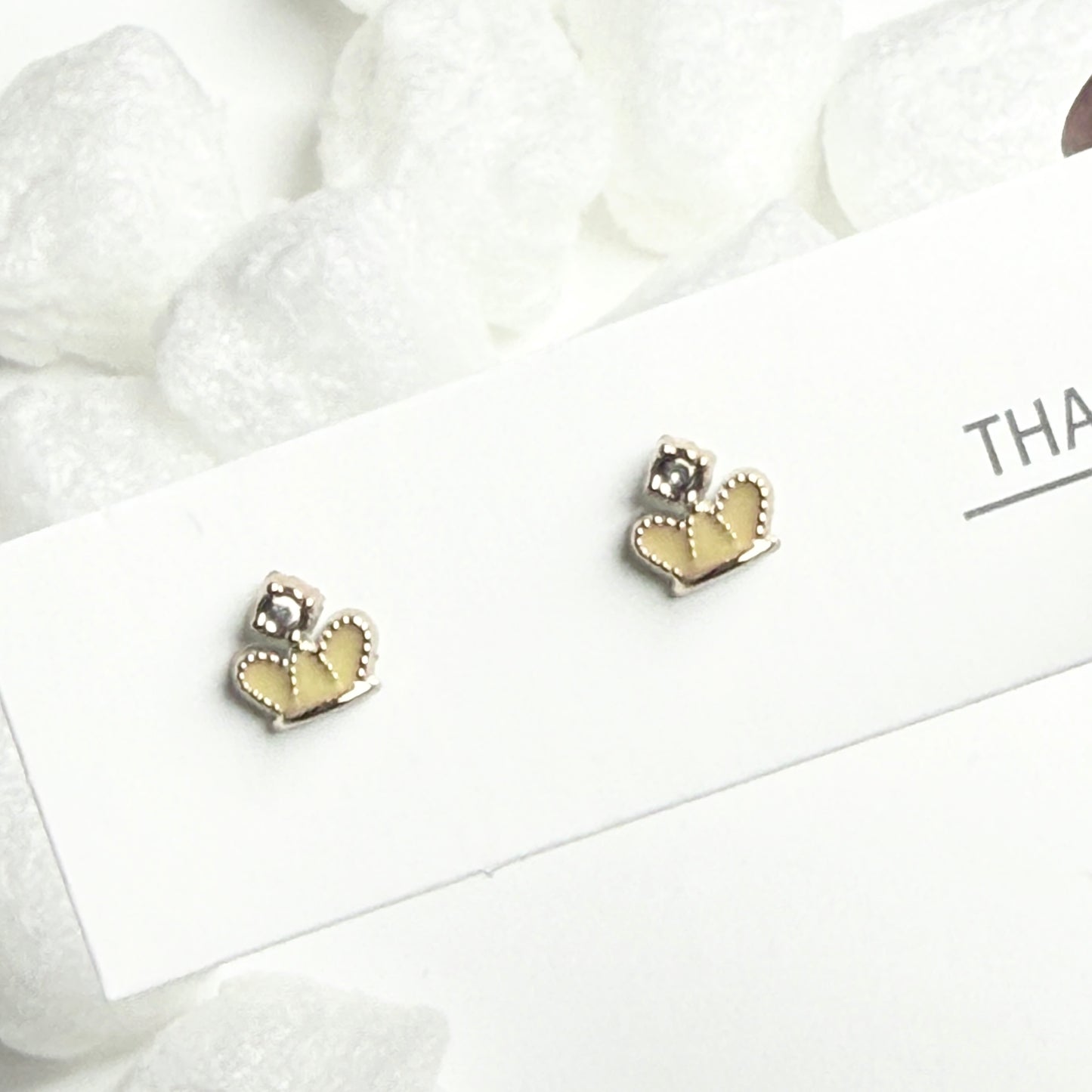 Gold Enamel Crown Black Jewel Silver Frame Stud Earrings D