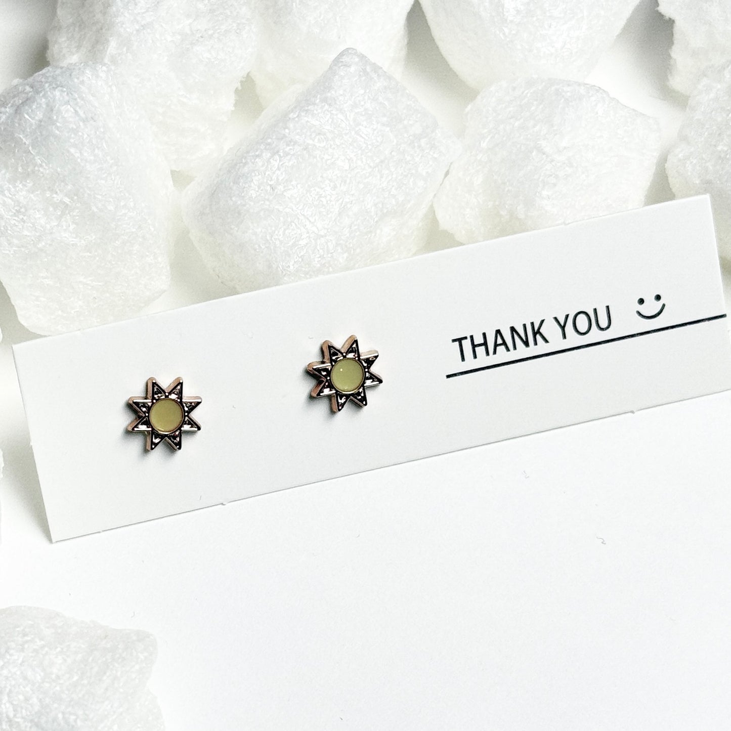 Yellow Enamel Star Center Silver Sunray Frame Stud Earrings G