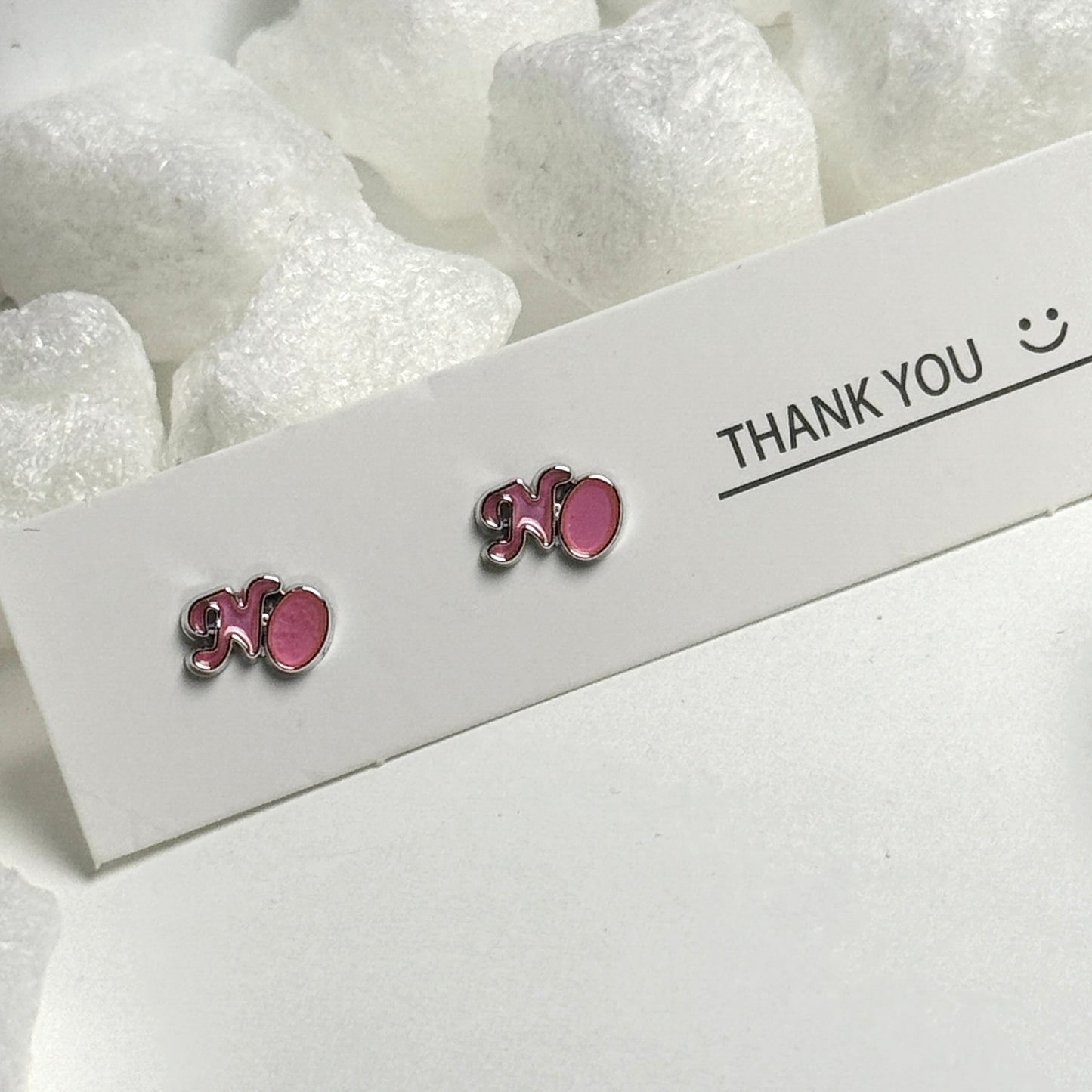 Pink Enamel Letter N Initial Silver Frame Stud Earrings D