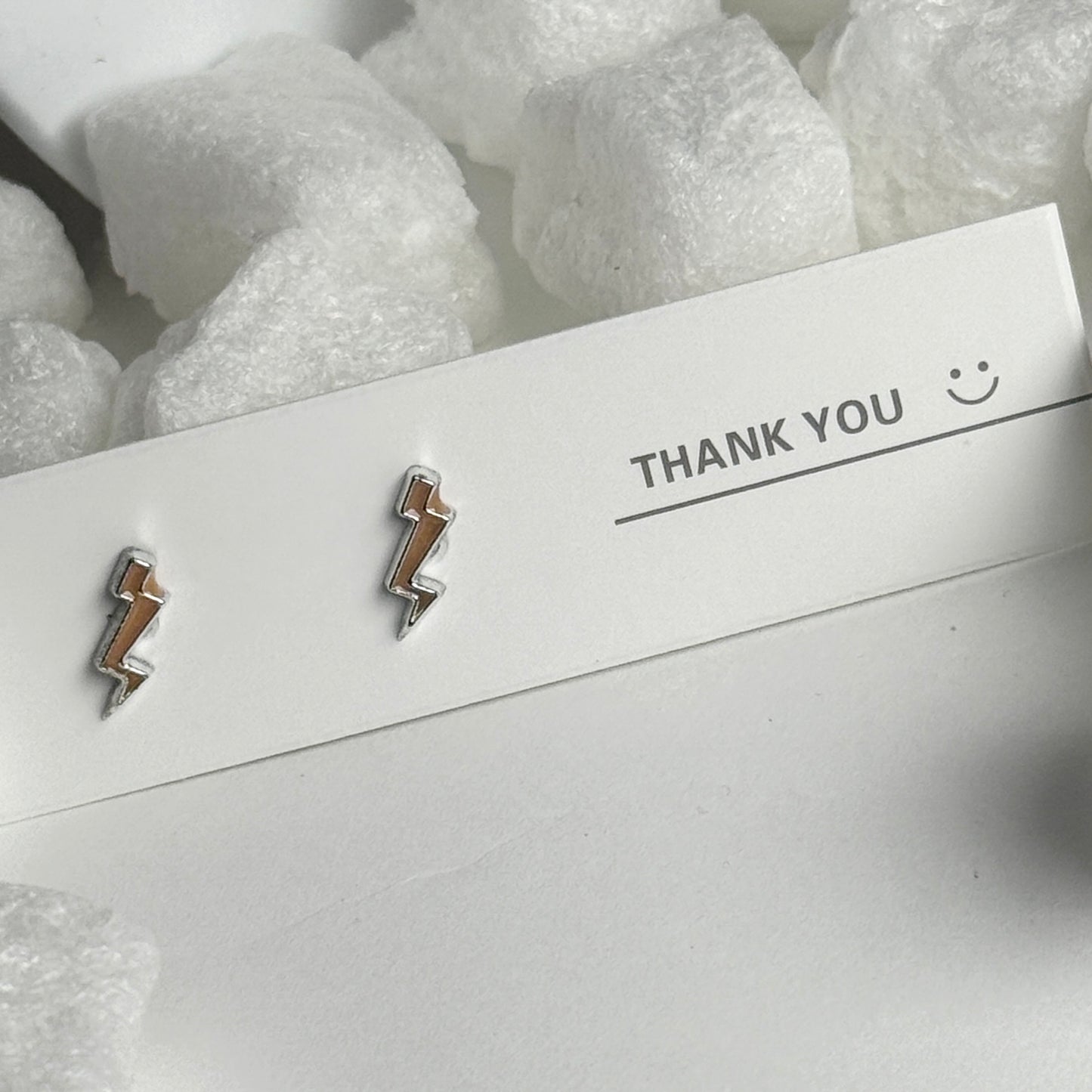 Orange Enamel Lightning Bolt Silver Frame Stud Earrings C