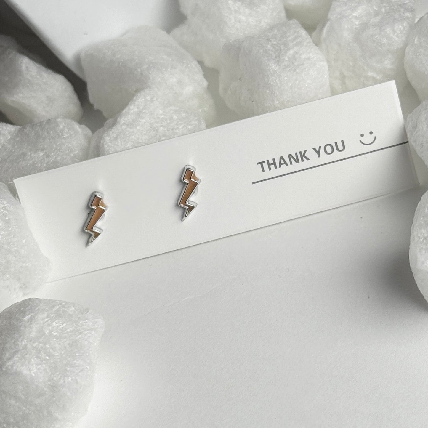 Orange Enamel Lightning Bolt Silver Frame Stud Earrings C