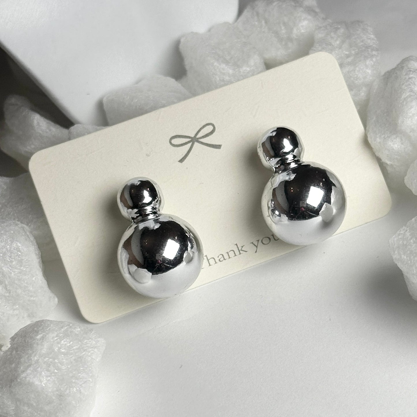 Silver Double Ball Drop Earrings