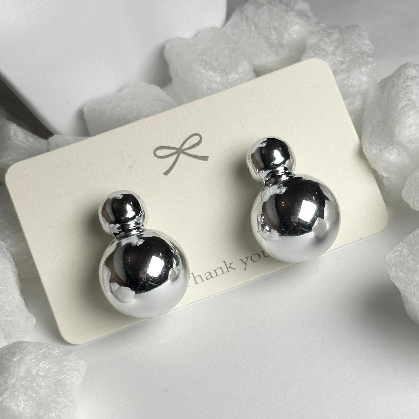 Silver Double Ball Drop Earrings