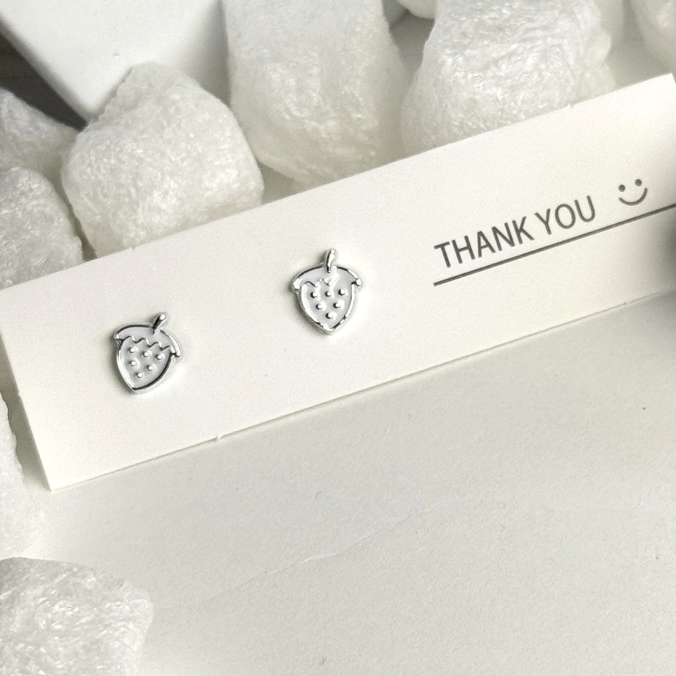 Silver Strawberry Outline Stud Earring C