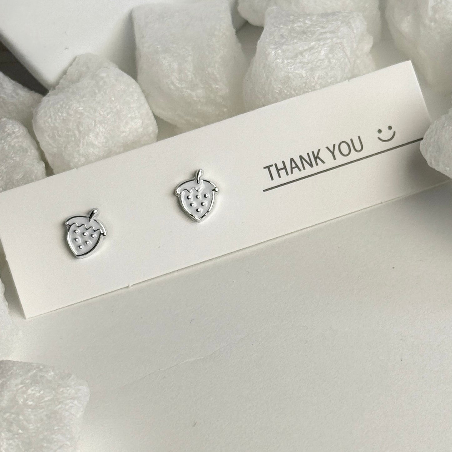 Silver Strawberry Outline Stud Earring C