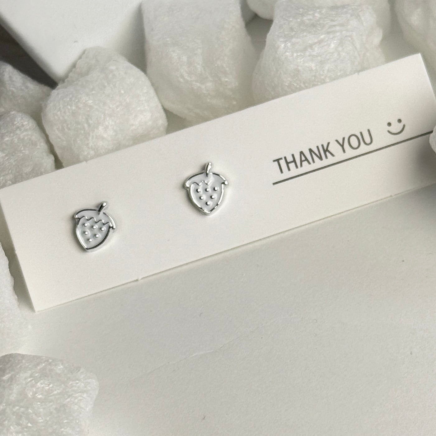 Silver Strawberry Outline Stud Earring C