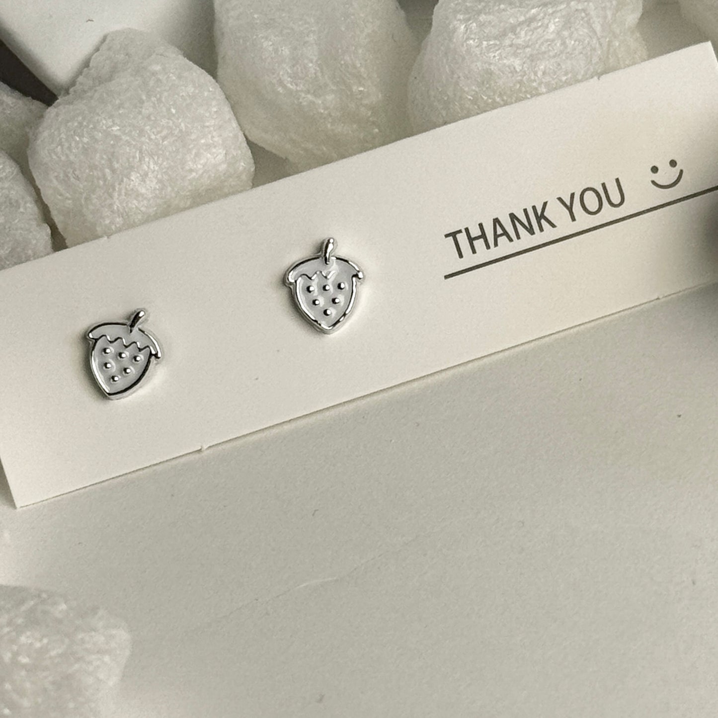 Silver Strawberry Outline Stud Earring C