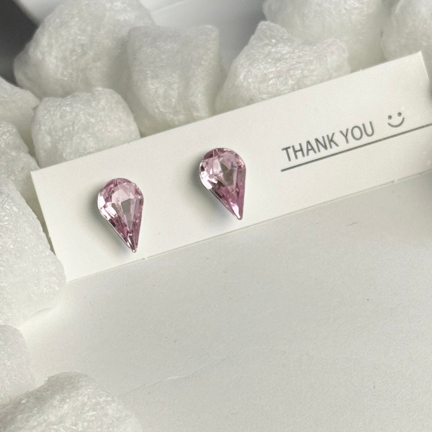 Pink Crystal Teardrop Stud Earrings C