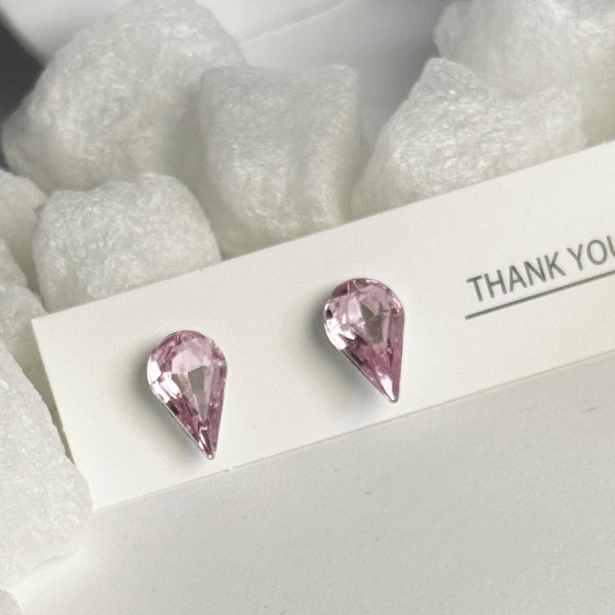 Pink Crystal Teardrop Stud Earrings C