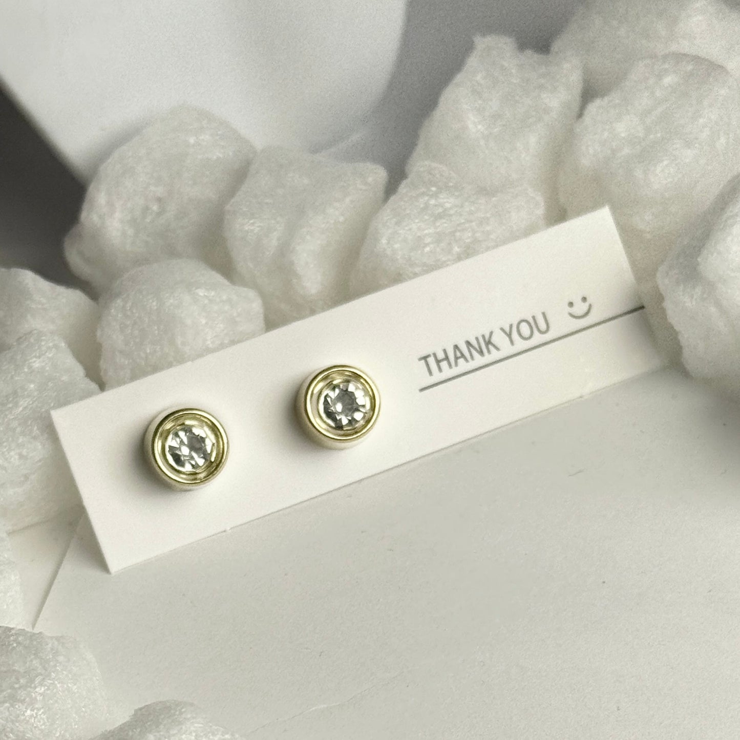 Clear Crystal Gold Bezel Round Stud Earrings C