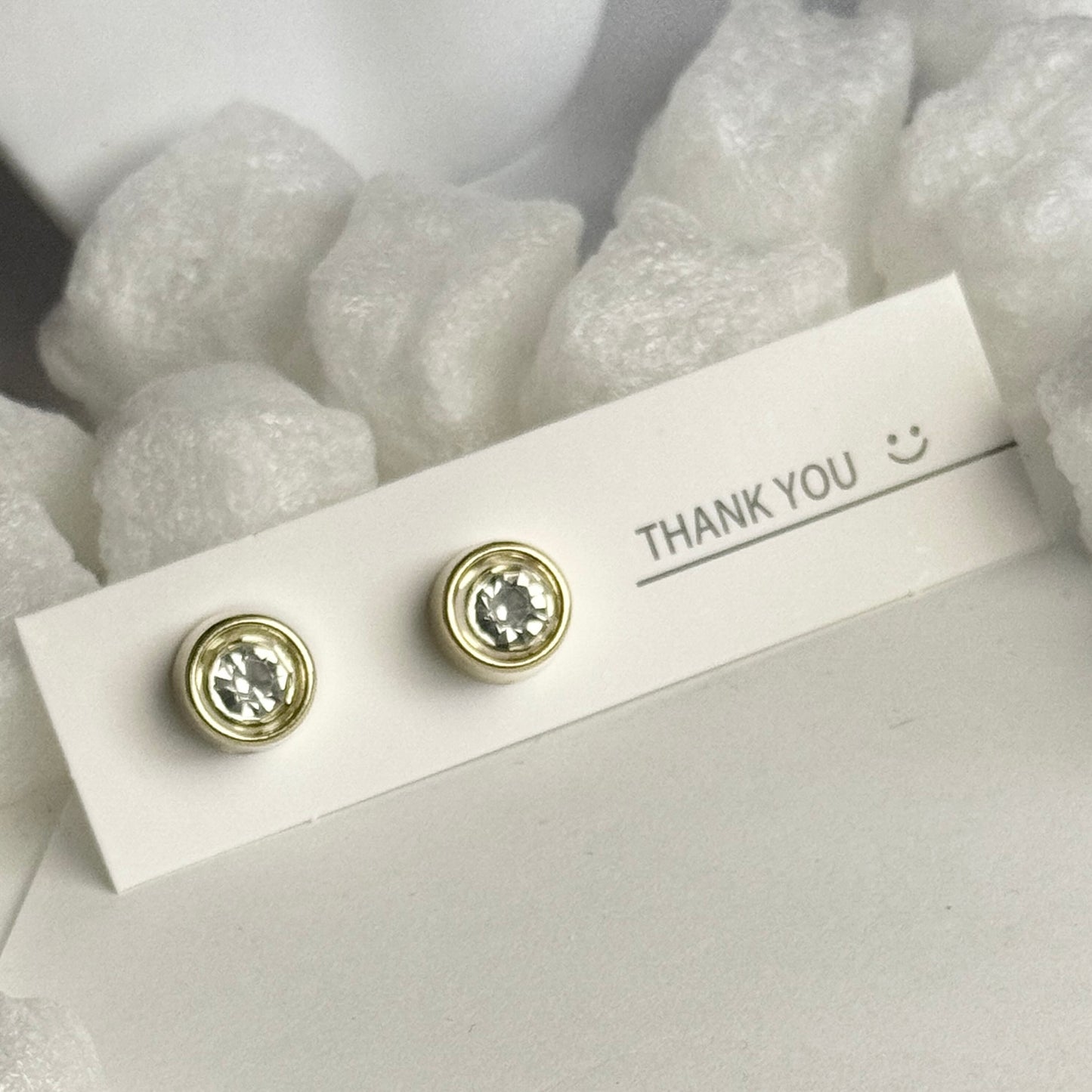 Clear Crystal Gold Bezel Round Stud Earrings C