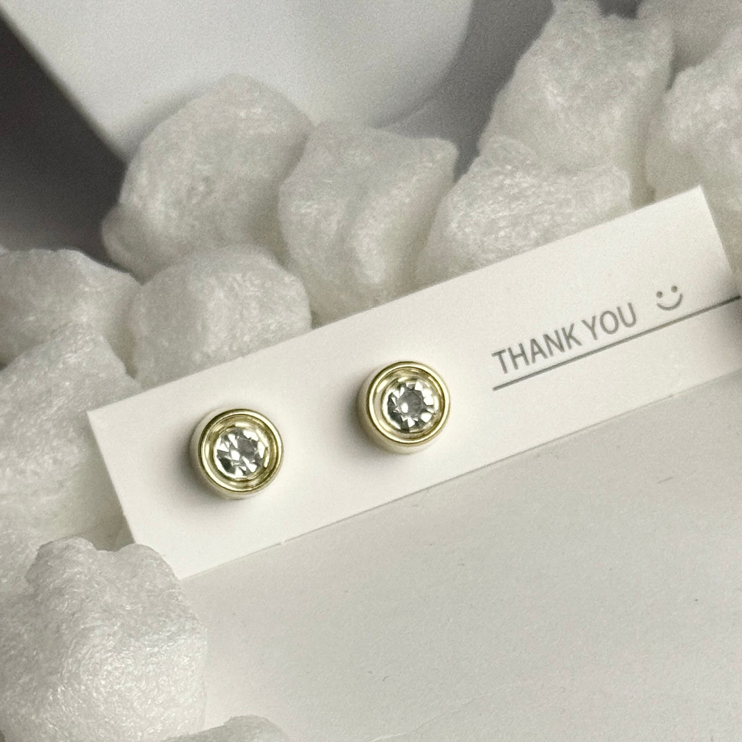 Clear Crystal Gold Bezel Round Stud Earrings C