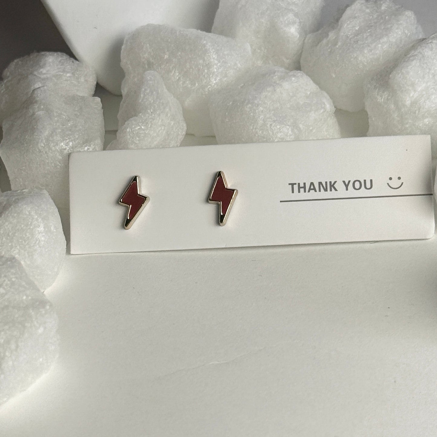 Red Enamel Lightning Bolt Silver Frame Stud Earrings B