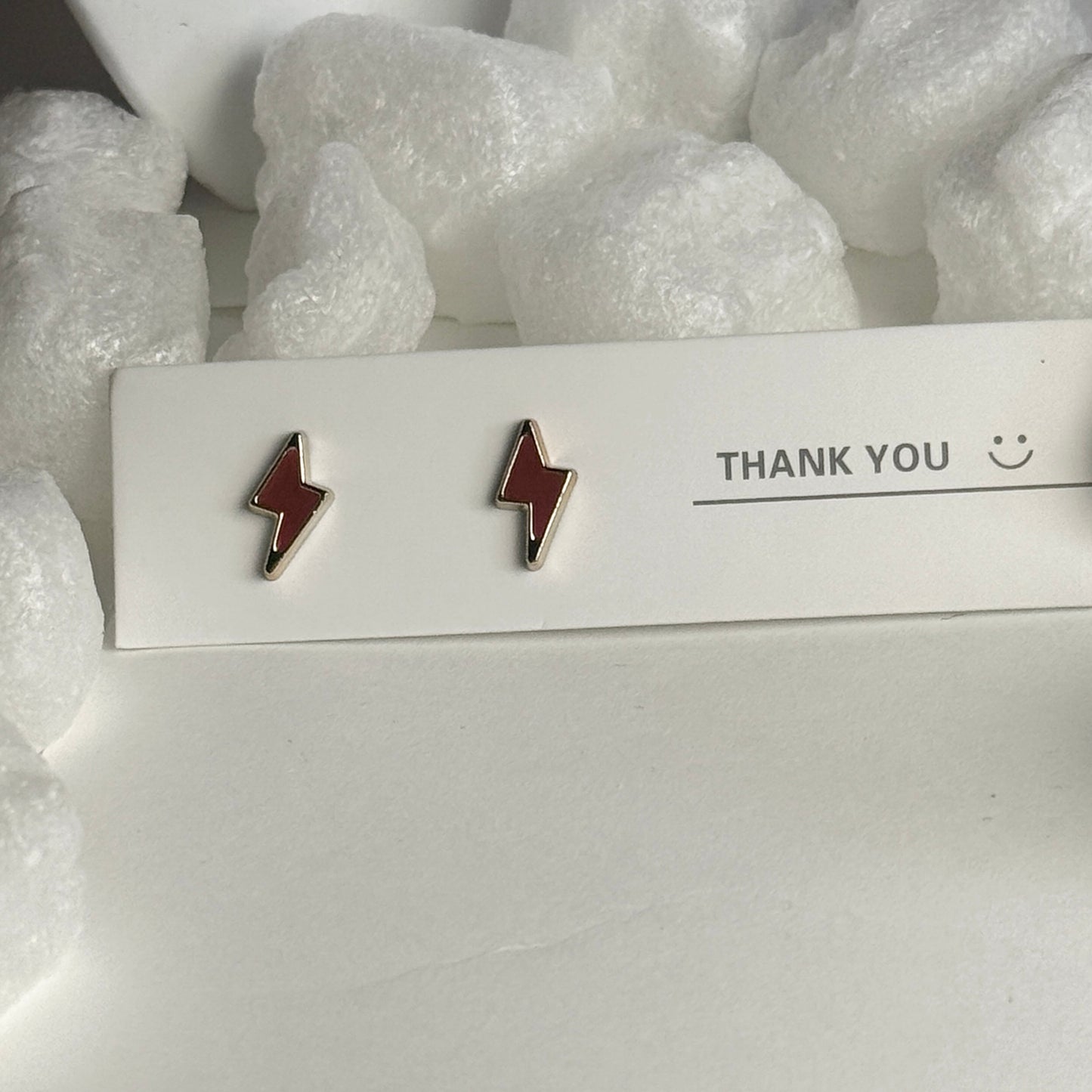 Red Enamel Lightning Bolt Silver Frame Stud Earrings B
