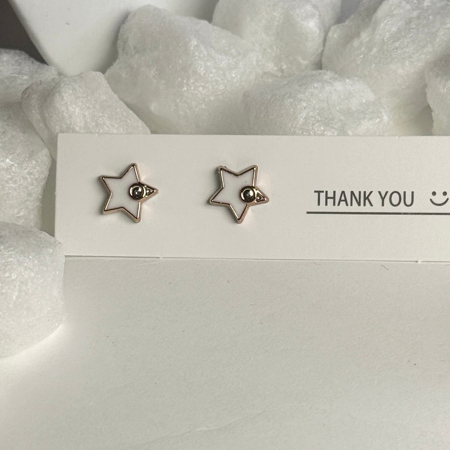 Gold Star Outline Crystal Center Stud Earrings C