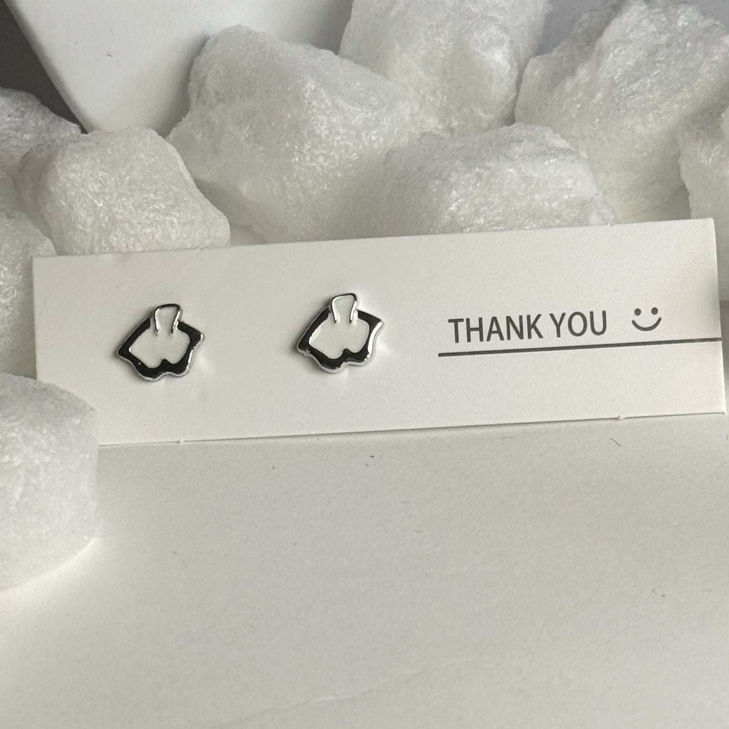 White Enamel silver frame stud B