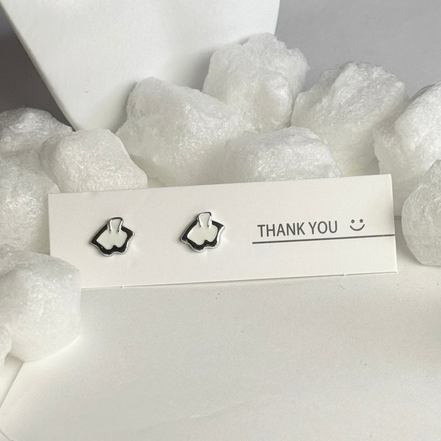 White Enamel silver frame stud B