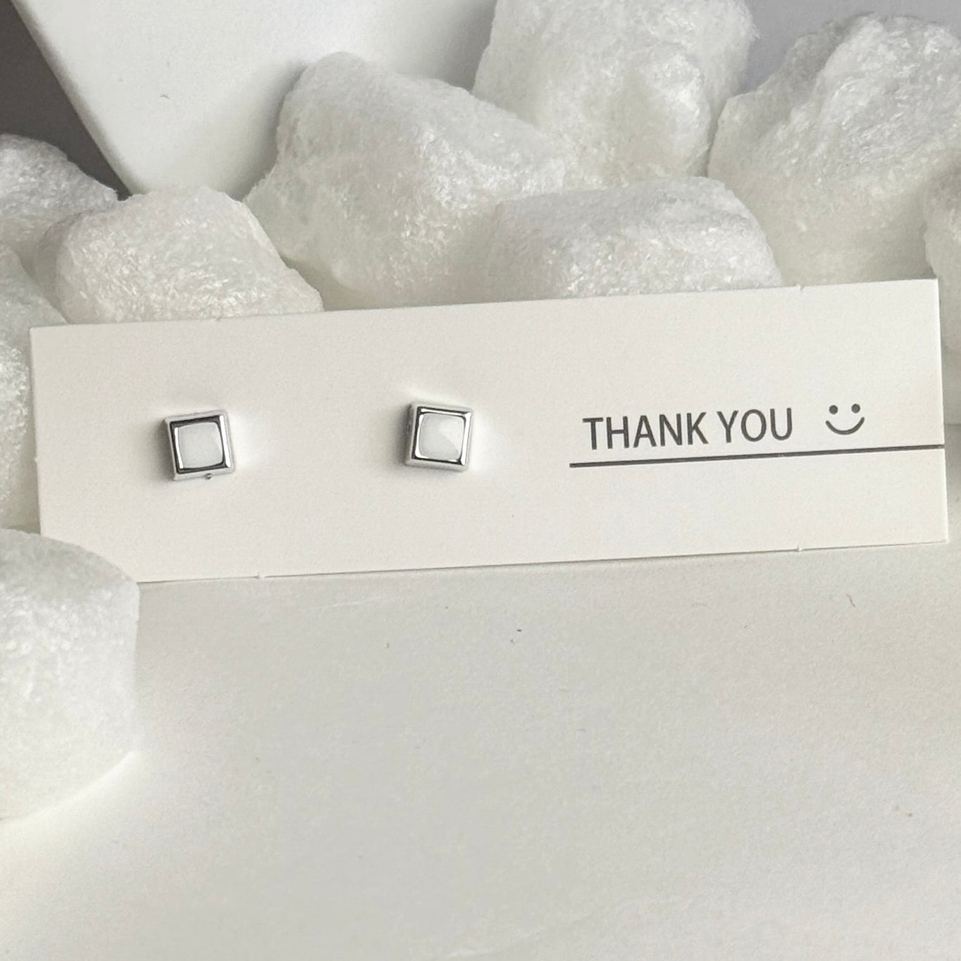 Silver Square Outline Stud Earrings B