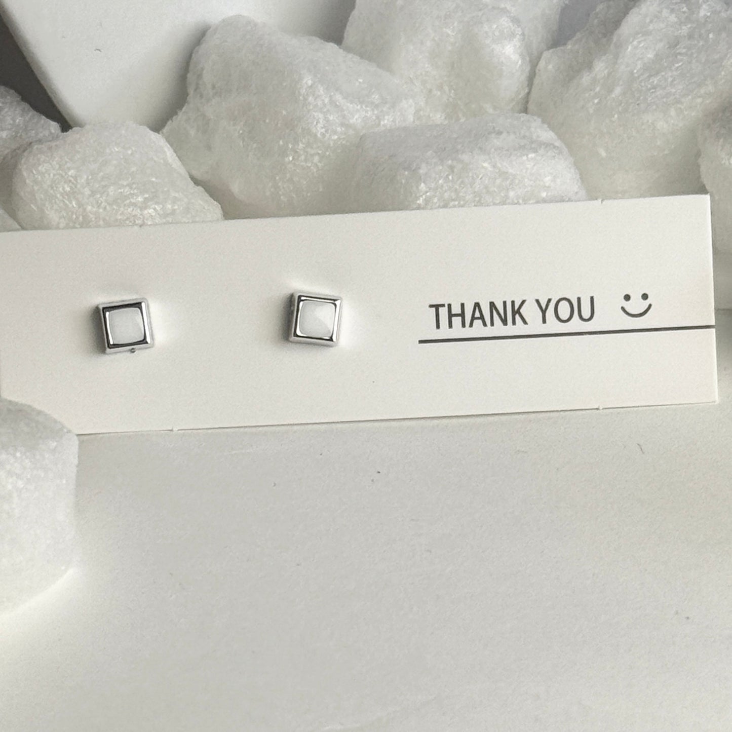 Silver Square Outline Stud Earrings B