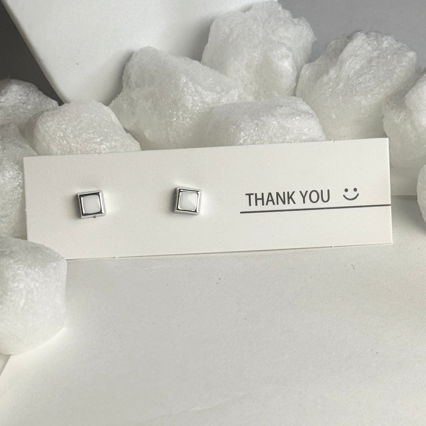 Silver Square Outline Stud Earrings B