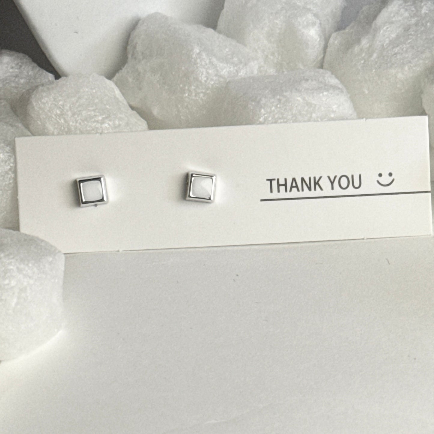 Silver Square Outline Stud Earrings B