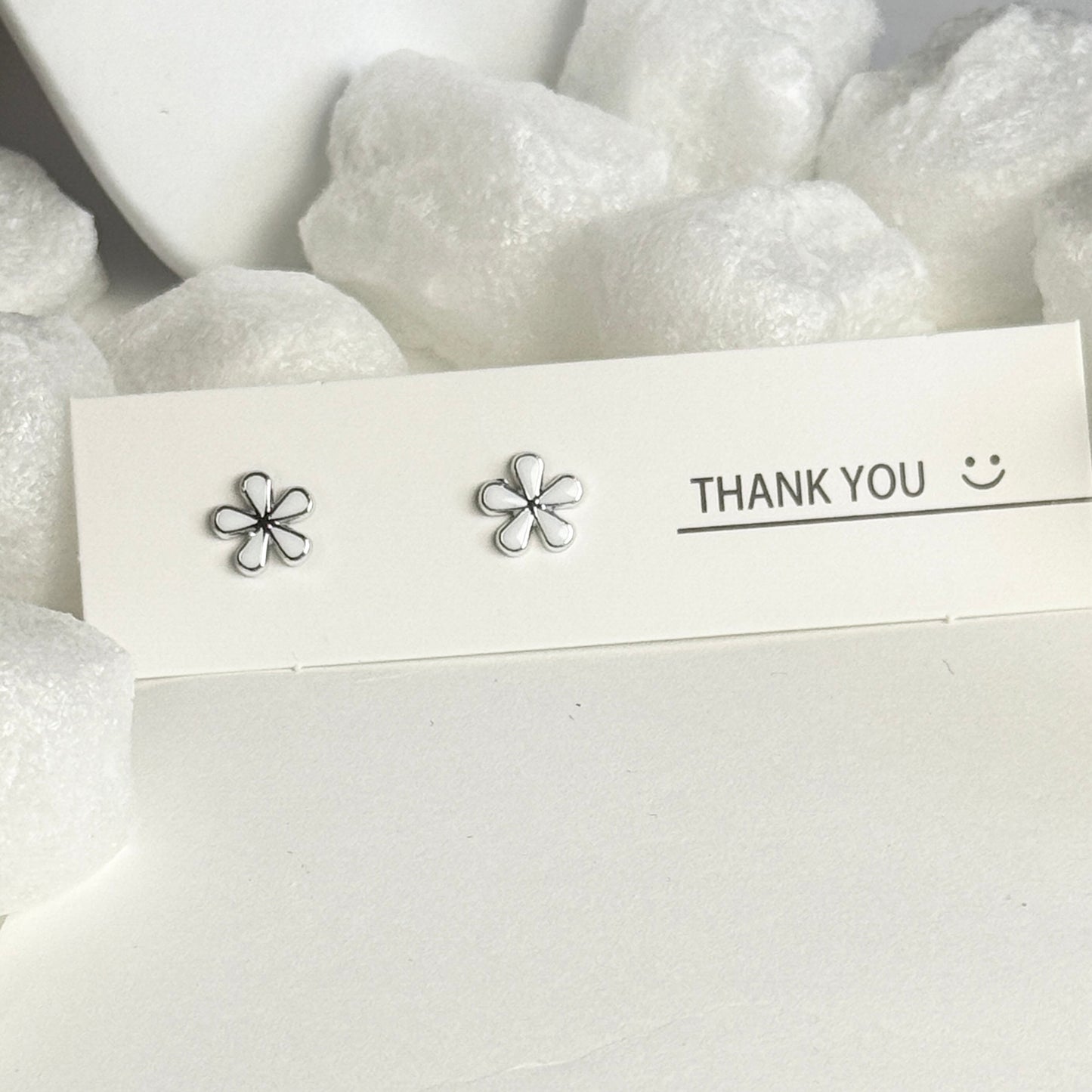 Silver Flower Outline Stud Earrings B