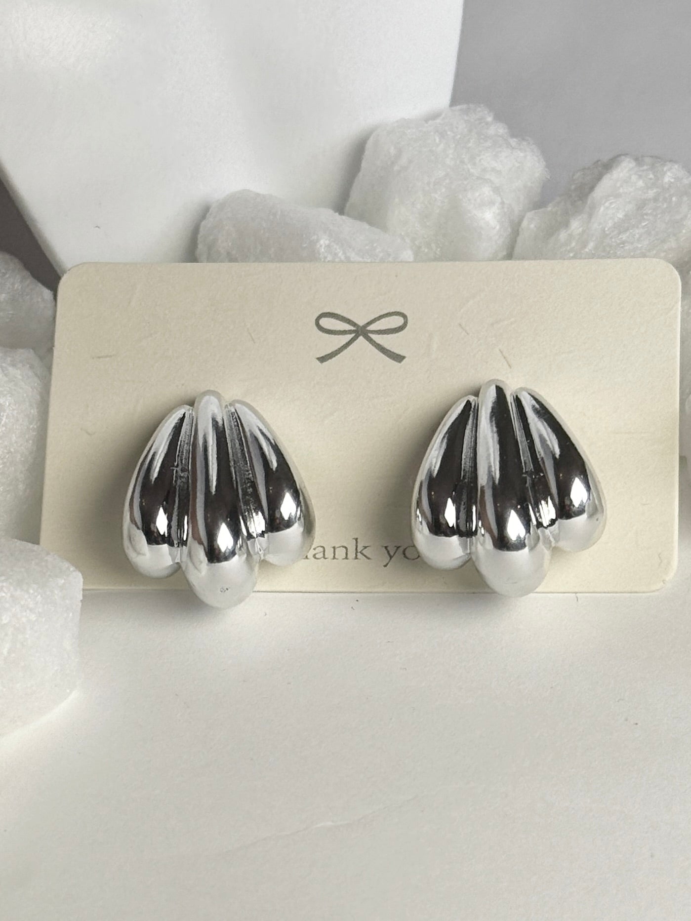 Silver Ridged Teardrop Stud Earrings