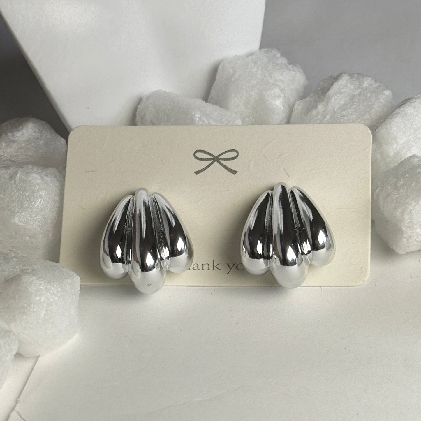 Silver Ridged Teardrop Stud Earrings