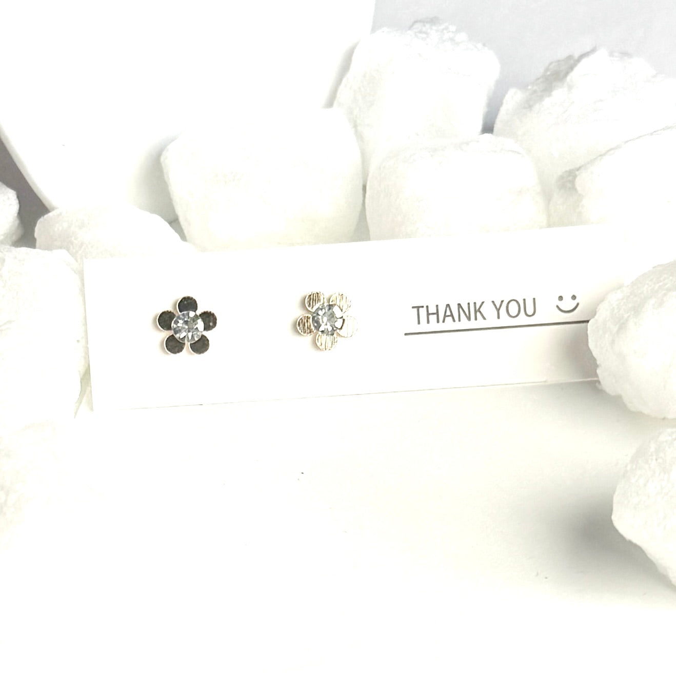 Gold Flower Crystal Center Stud Earrings B