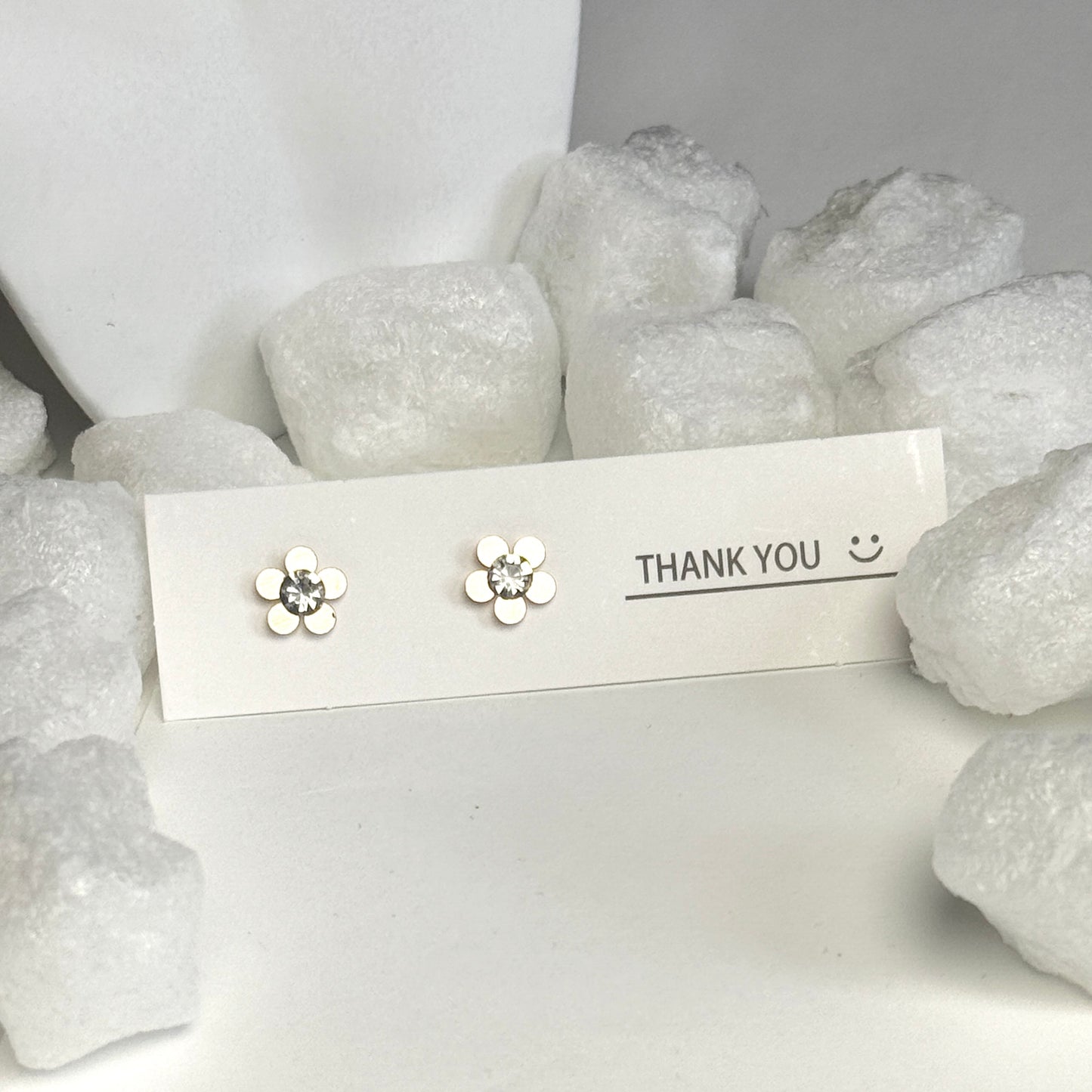 Gold Flower Crystal Center Stud Earrings B