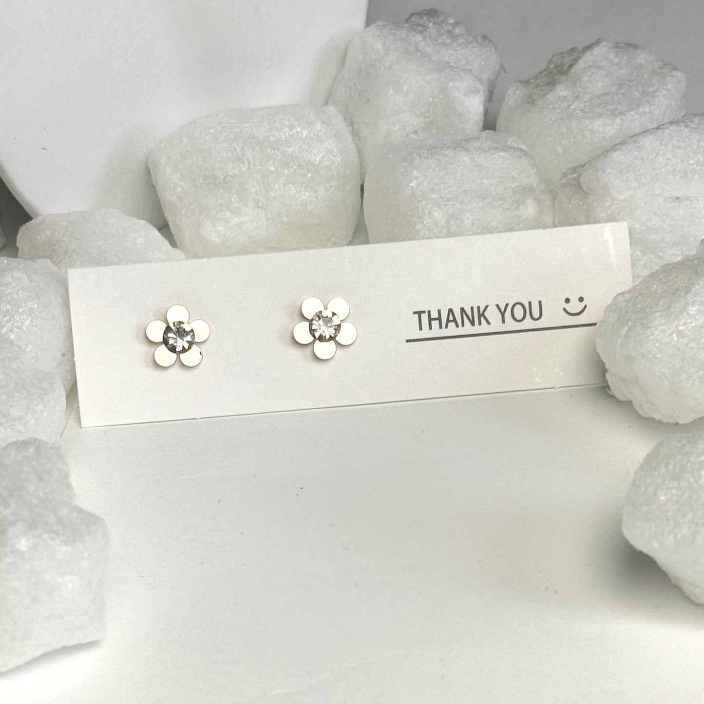 Gold Flower Crystal Center Stud Earrings B