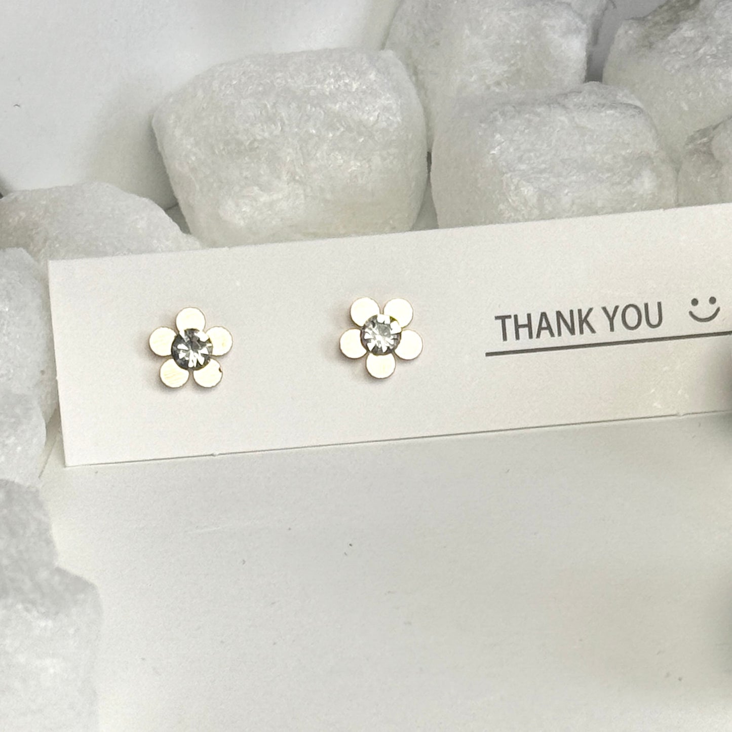 Gold Flower Crystal Center Stud Earrings B
