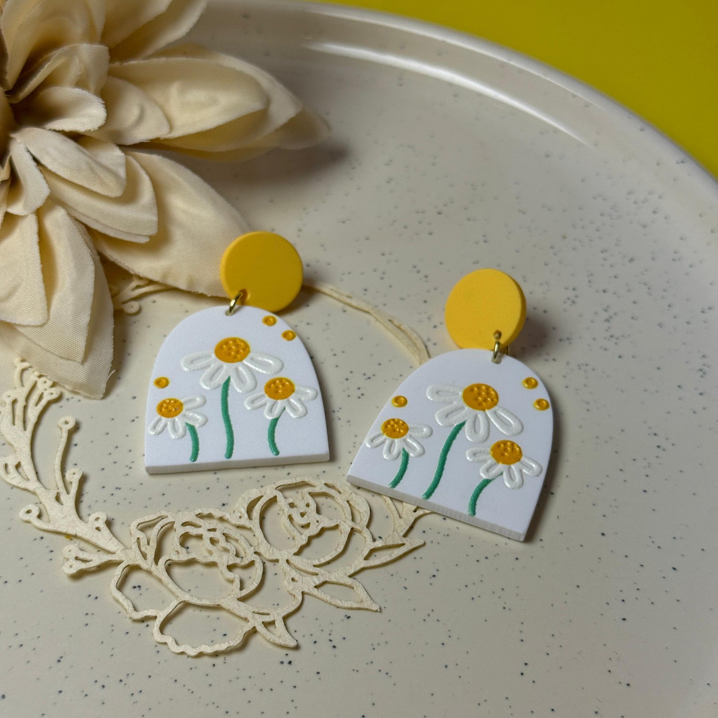 Floral print polymer acrylic earrings