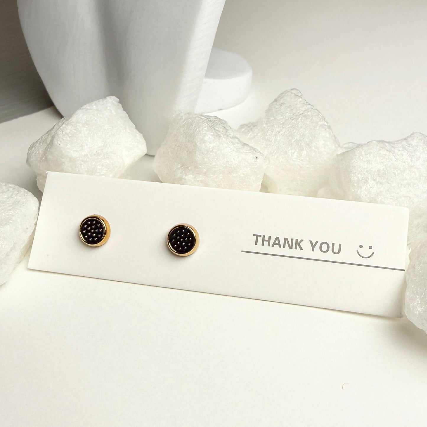 Black and golden simple minimalist enamel stud earrings G1