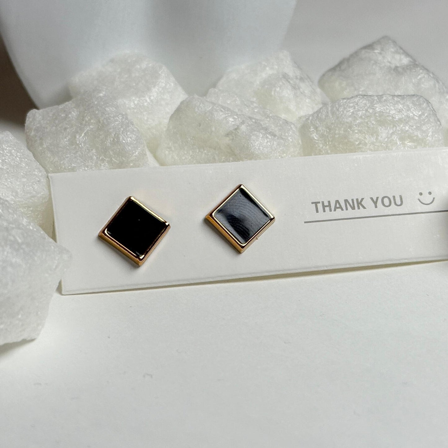 Black Square Stud Earrings with Gold Trim G