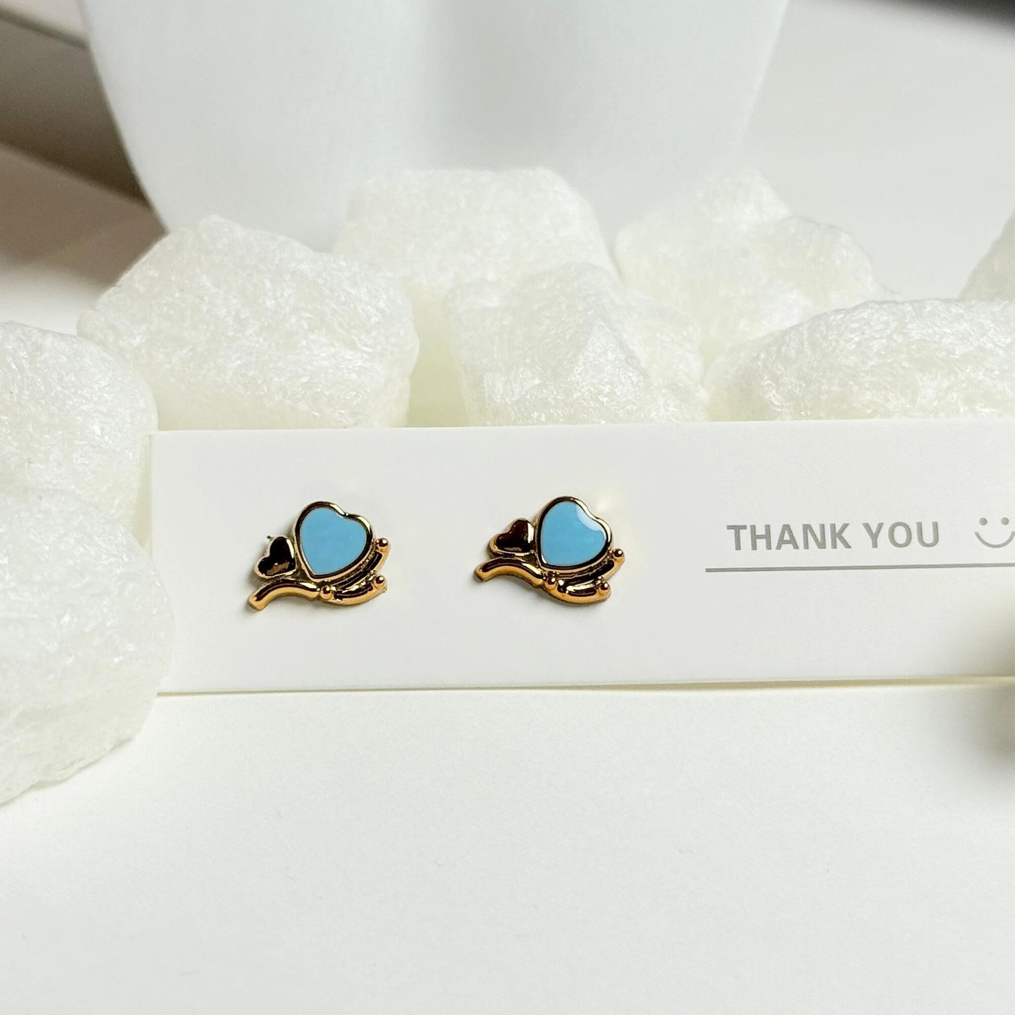 Blue Heart Golden Crown Stud Earrings G