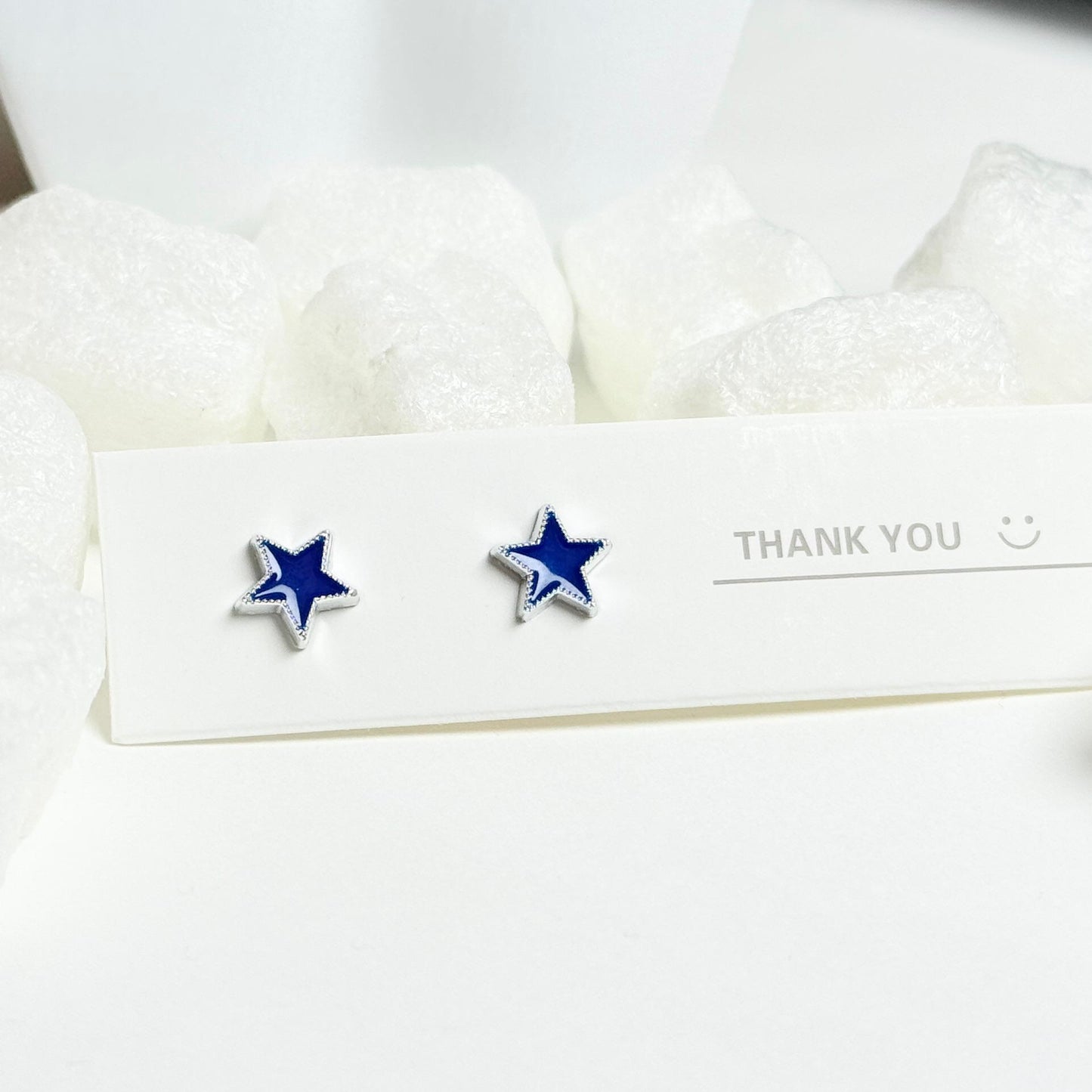 Blue Star Stud Earrings with Silver Trim G