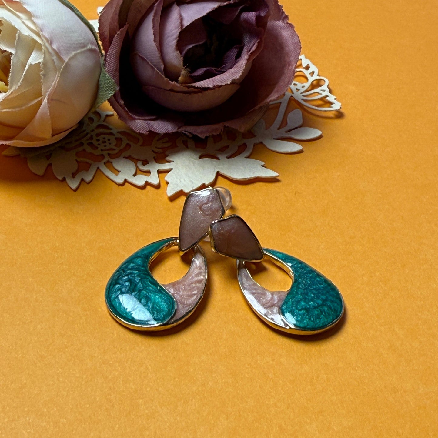Malachite & Rose Quartz Drop Earrings - Natural Stone