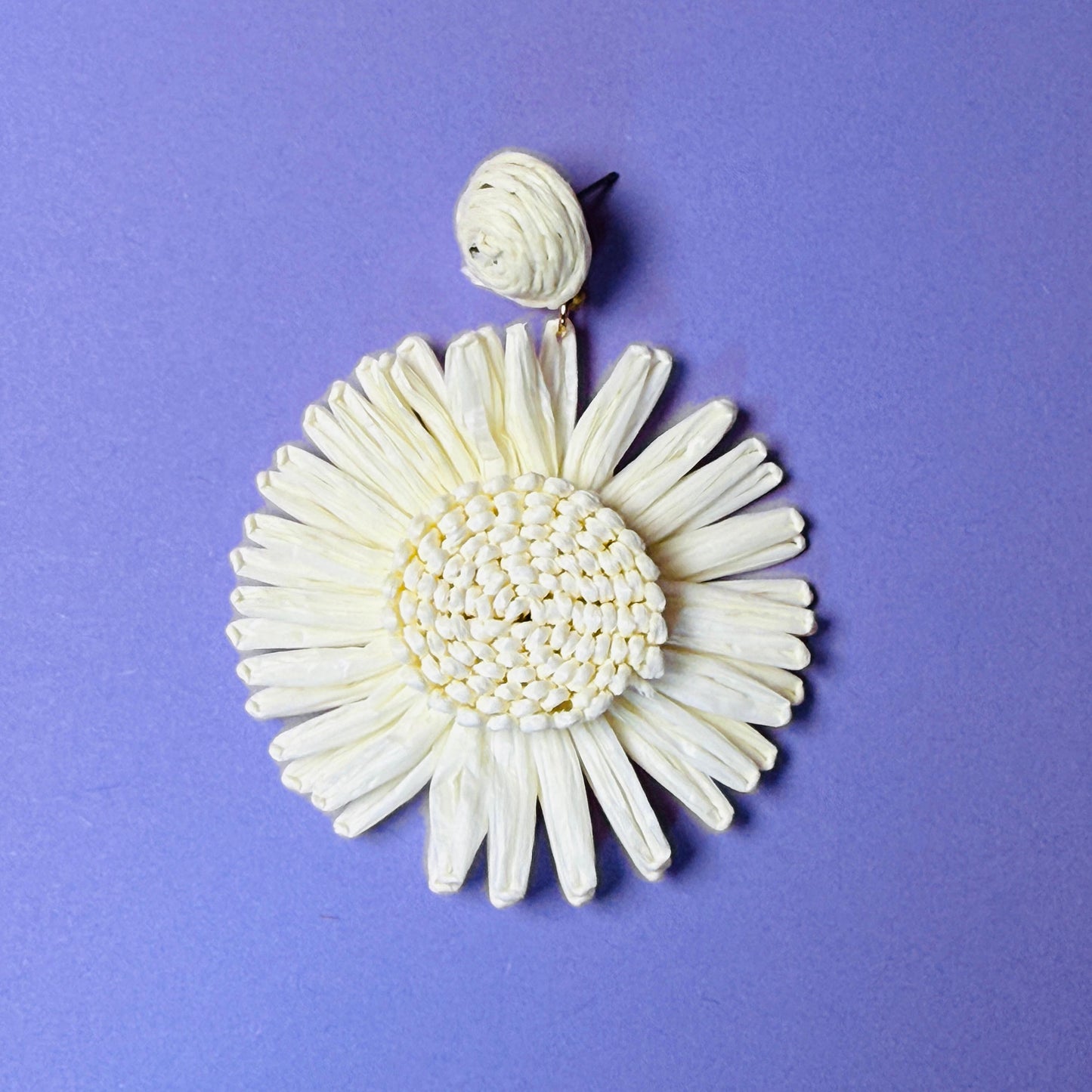 Oversized Daisy Statement Earrings - Cream Raffia
