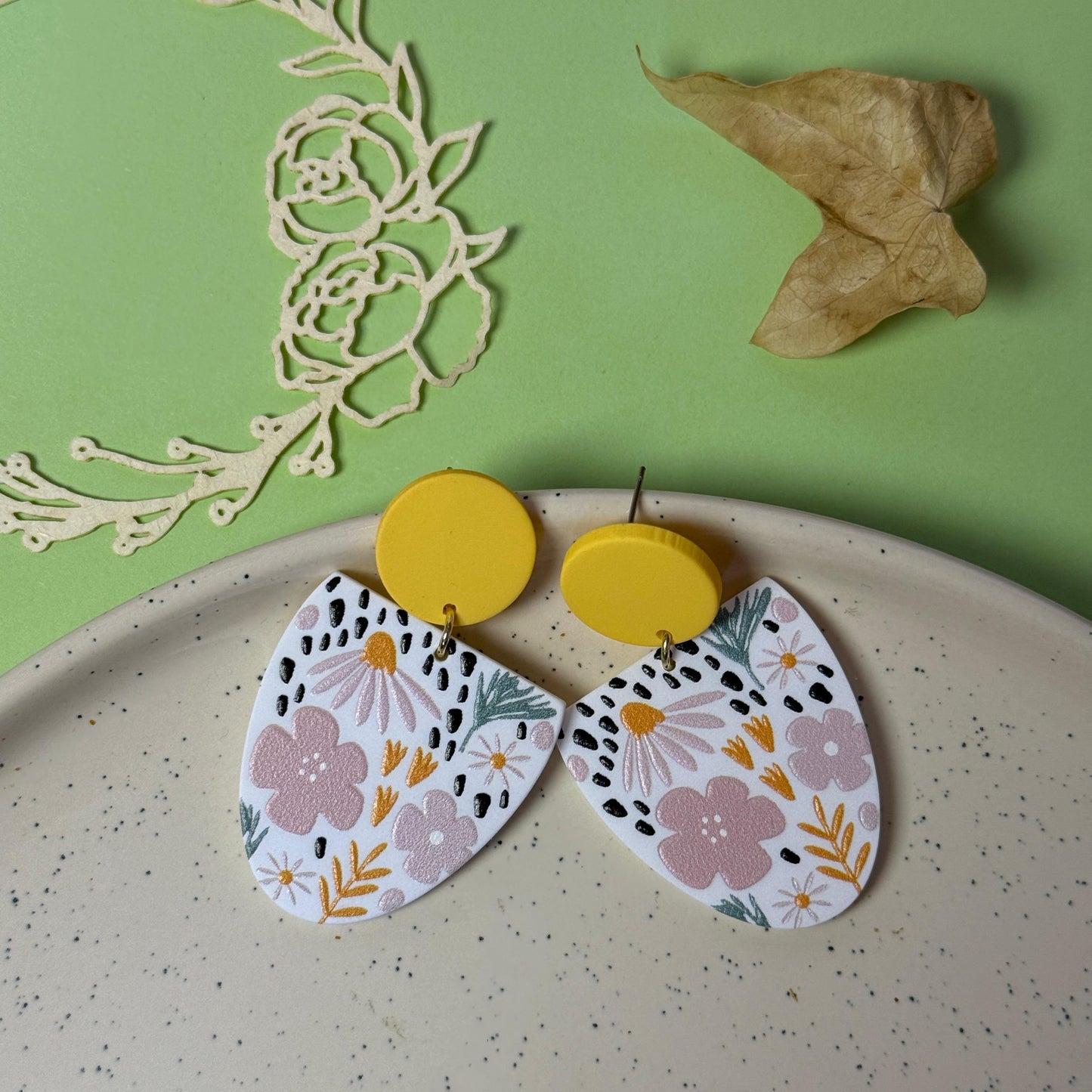 Wildflower Meadow Drop Earrings - Yellow & Floral Acrylic