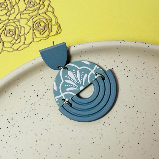 Art Deco Fan Drop Earrings - Sage Green bluish Acrylic