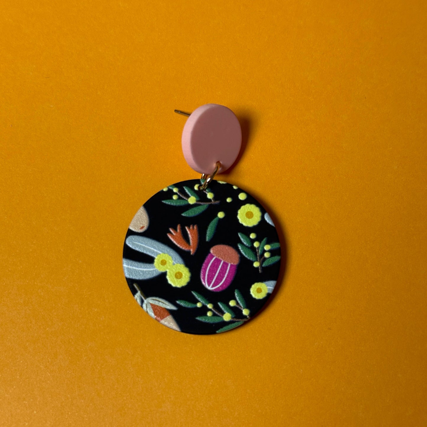 Botanical Garden Acrylic Drop Earrings - Pink & Black