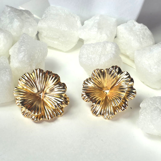 Gold Textured Flower Stud Earrings