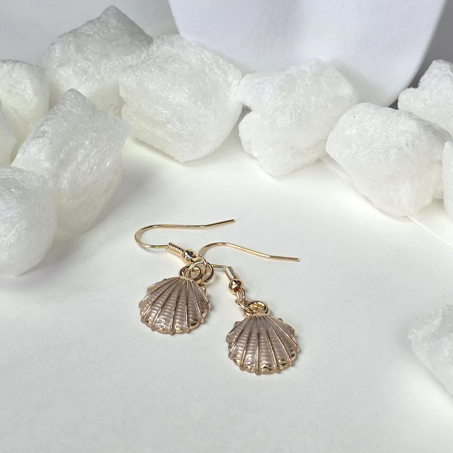 Bronze Shell Drop Earrings - Antique Gold Seashell Dangle Earrings