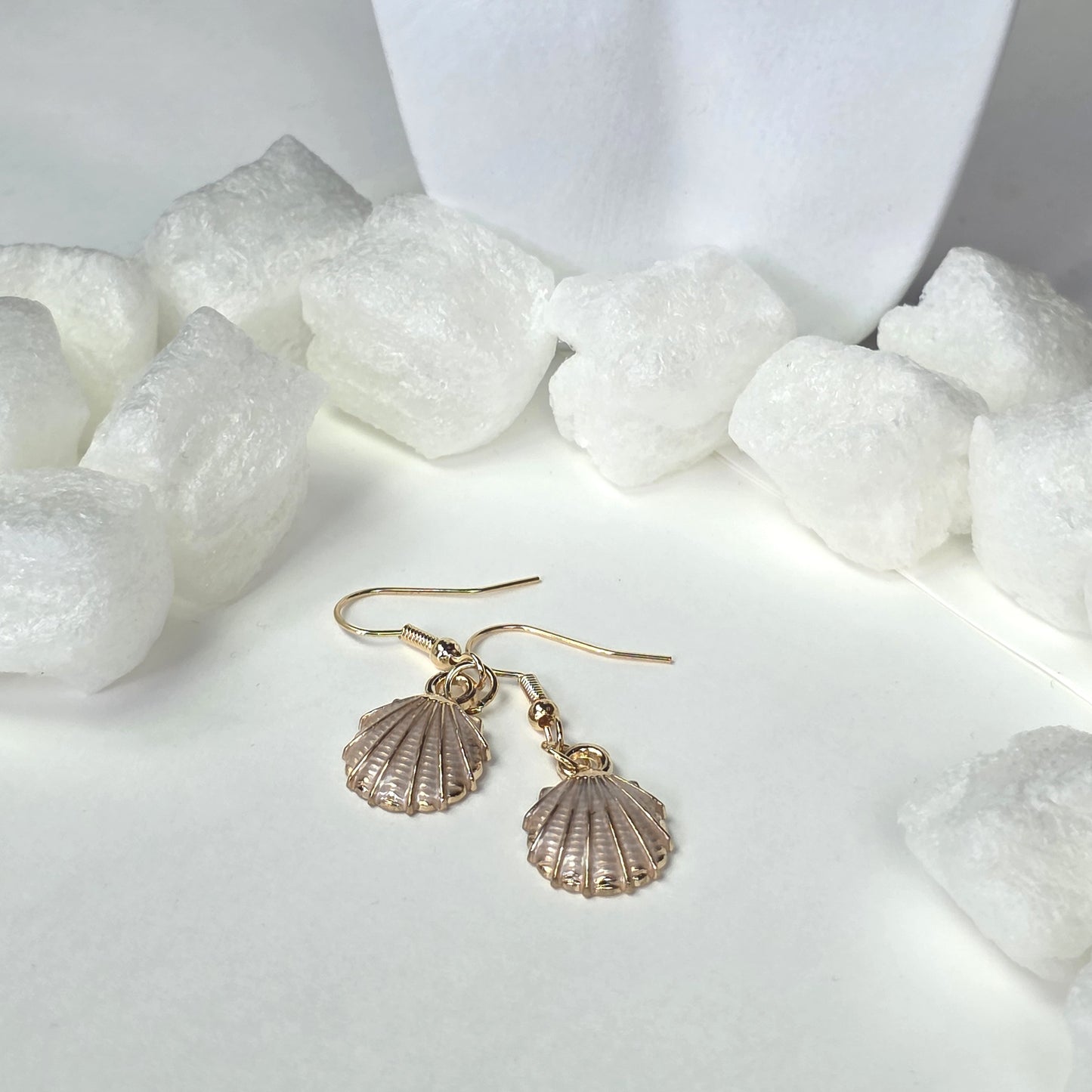 Bronze Shell Drop Earrings - Antique Gold Seashell Dangle Earrings