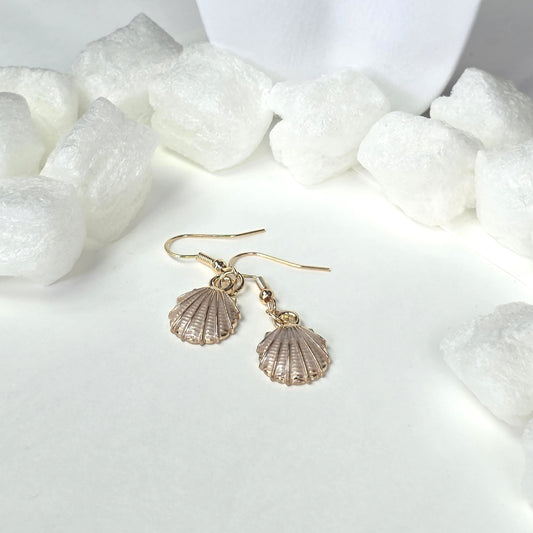 Bronze Shell Drop Earrings - Antique Gold Seashell Dangle Earrings