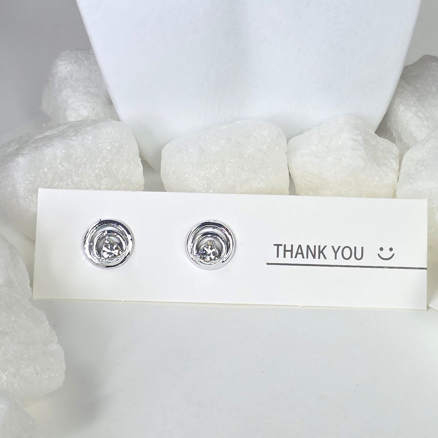 Crystal Stud Earrings - Silver