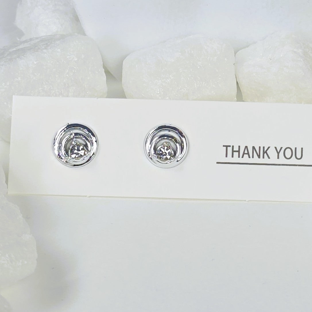 Crystal Stud Earrings - Silver