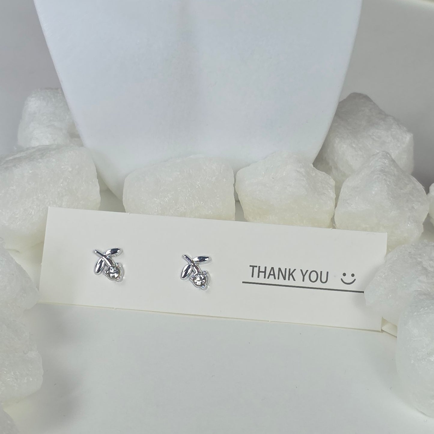 Cherry Stud Earrings - Silver Crystal